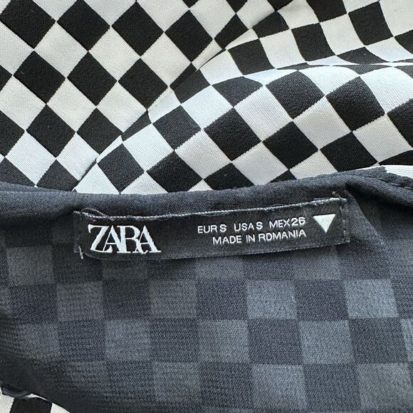 ZARA S Y2K Black White Checked Plaid Sleeve Mini Dress - Picture 3 of 11